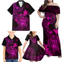 Hawaii Family Matching Off Shoulder Maxi Dress and Hawaiian Shirt Turtle Mix Polynesian Plumeria Pink Version LT14 - Polynesian Pride