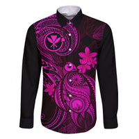 Hawaii Family Matching Off Shoulder Maxi Dress and Hawaiian Shirt Turtle Mix Polynesian Plumeria Pink Version LT14 Dad's Shirt - Long Sleeve Pink - Polynesian Pride