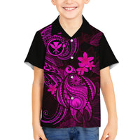 Hawaii Family Matching Off Shoulder Short Dress and Hawaiian Shirt Turtle Mix Polynesian Plumeria Pink Version LT14 Son's Shirt Pink - Polynesian Pride
