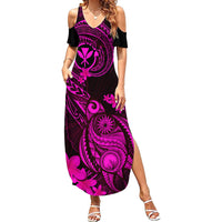 Hawaii Family Matching Summer Maxi Dress and Hawaiian Shirt Turtle Mix Polynesian Plumeria Pink Version LT14 Daughter's Dress Pink - Polynesian Pride