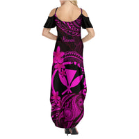 Hawaii Family Matching Summer Maxi Dress and Hawaiian Shirt Turtle Mix Polynesian Plumeria Pink Version LT14 - Polynesian Pride