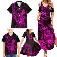 Hawaii Family Matching Summer Maxi Dress and Hawaiian Shirt Turtle Mix Polynesian Plumeria Pink Version LT14 - Polynesian Pride