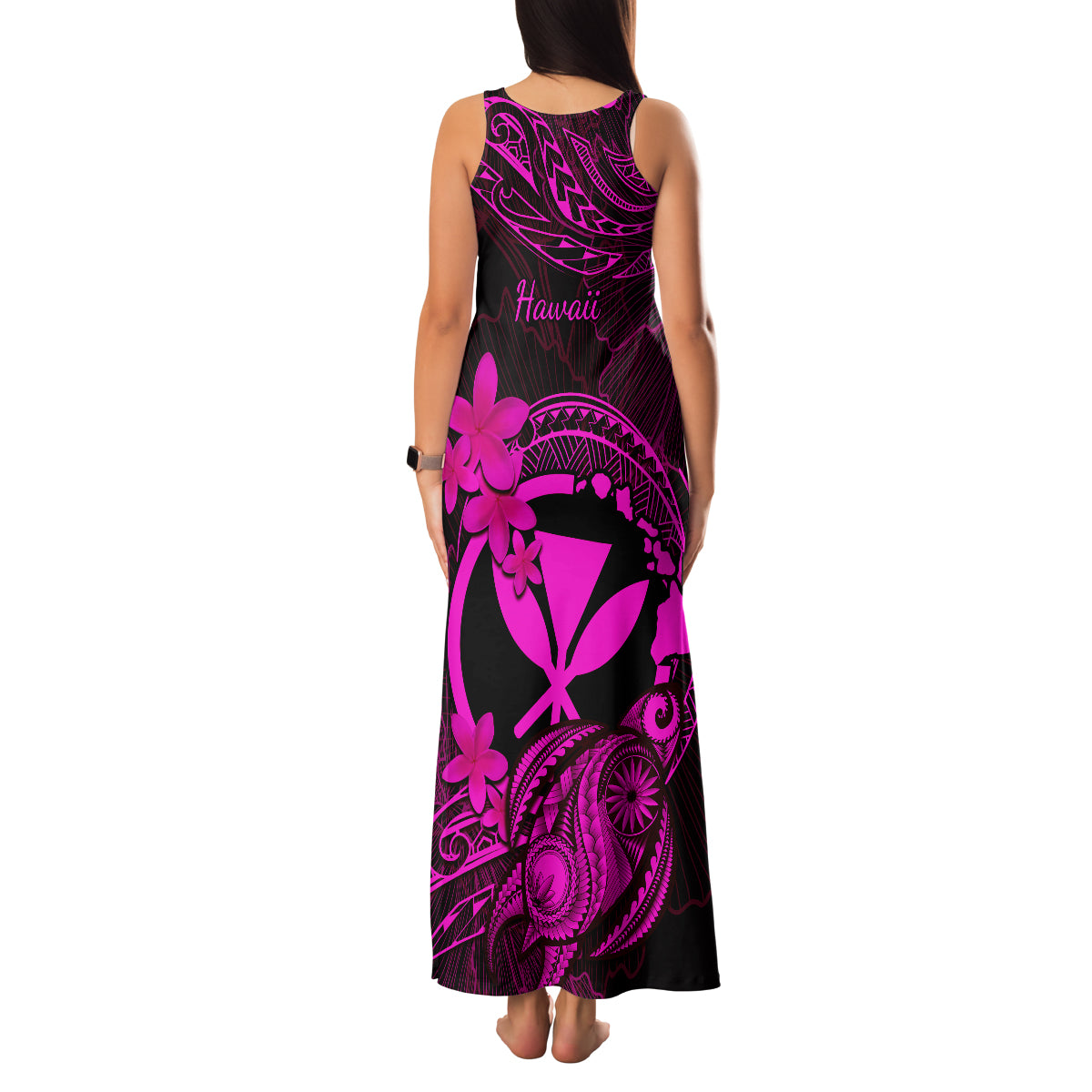 Hawaii Family Matching Tank Maxi Dress and Hawaiian Shirt Turtle Mix Polynesian Plumeria Pink Version LT14 - Polynesian Pride