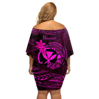 Hawaii Off Shoulder Short Dress Turtle Mix Polynesian Plumeria Pink Version LT14 - Polynesian Pride