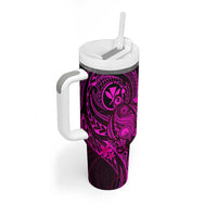 Hawaii Tumbler With Handle Turtle Mix Polynesian Plumeria Pink Version LT14 - Polynesian Pride