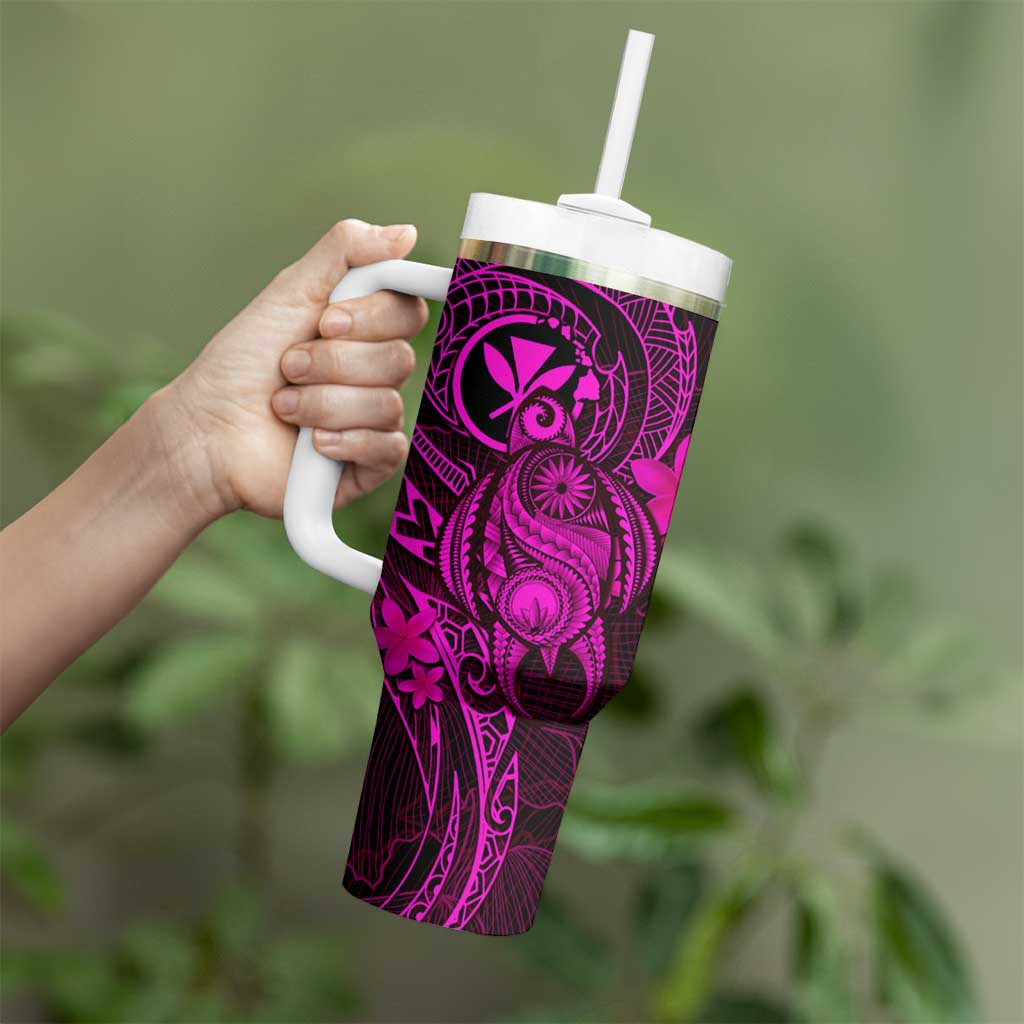Hawaii Tumbler With Handle Turtle Mix Polynesian Plumeria Pink Version LT14 - Polynesian Pride
