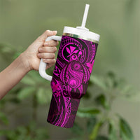 Hawaii Tumbler With Handle Turtle Mix Polynesian Plumeria Pink Version LT14 - Polynesian Pride
