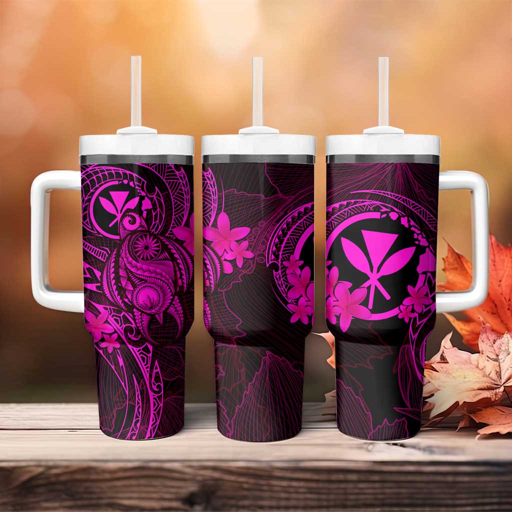Hawaii Tumbler With Handle Turtle Mix Polynesian Plumeria Pink Version LT14 - Polynesian Pride