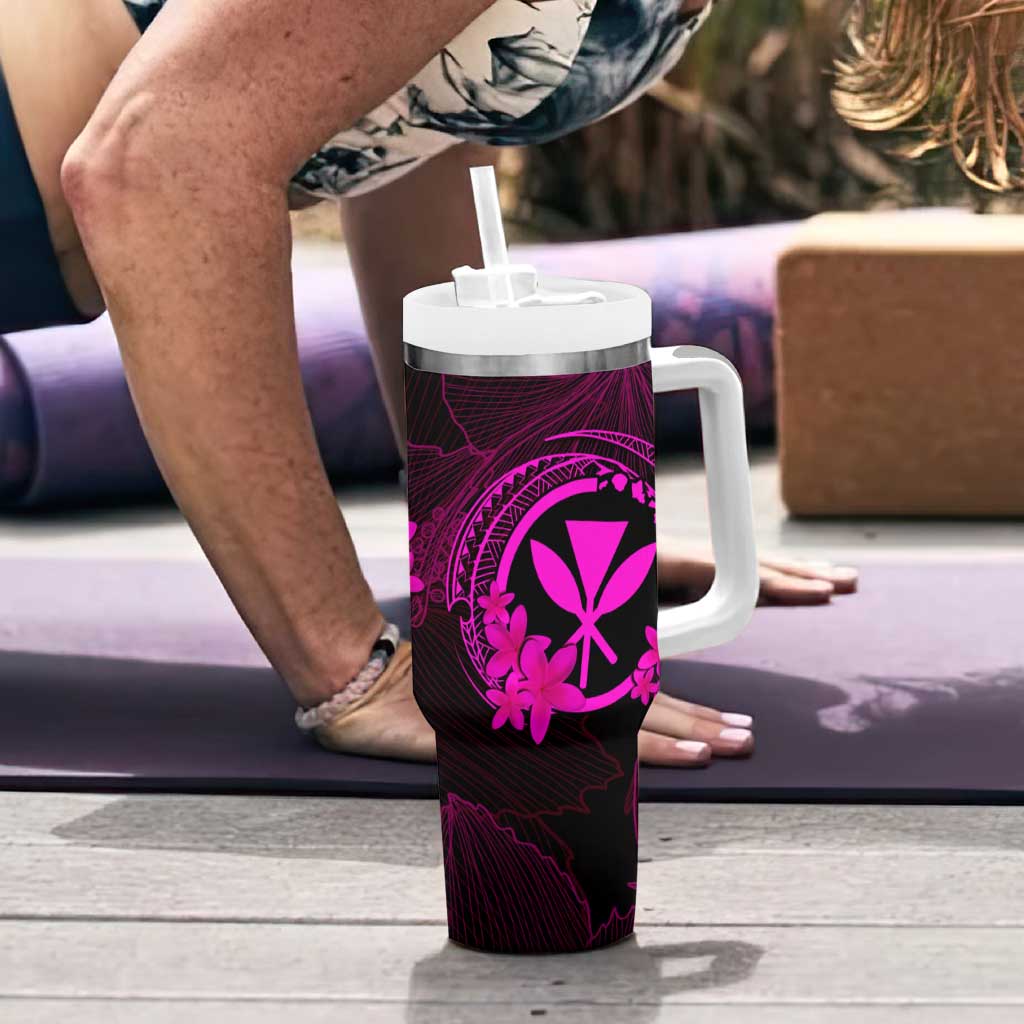 Hawaii Tumbler With Handle Turtle Mix Polynesian Plumeria Pink Version LT14 - Polynesian Pride