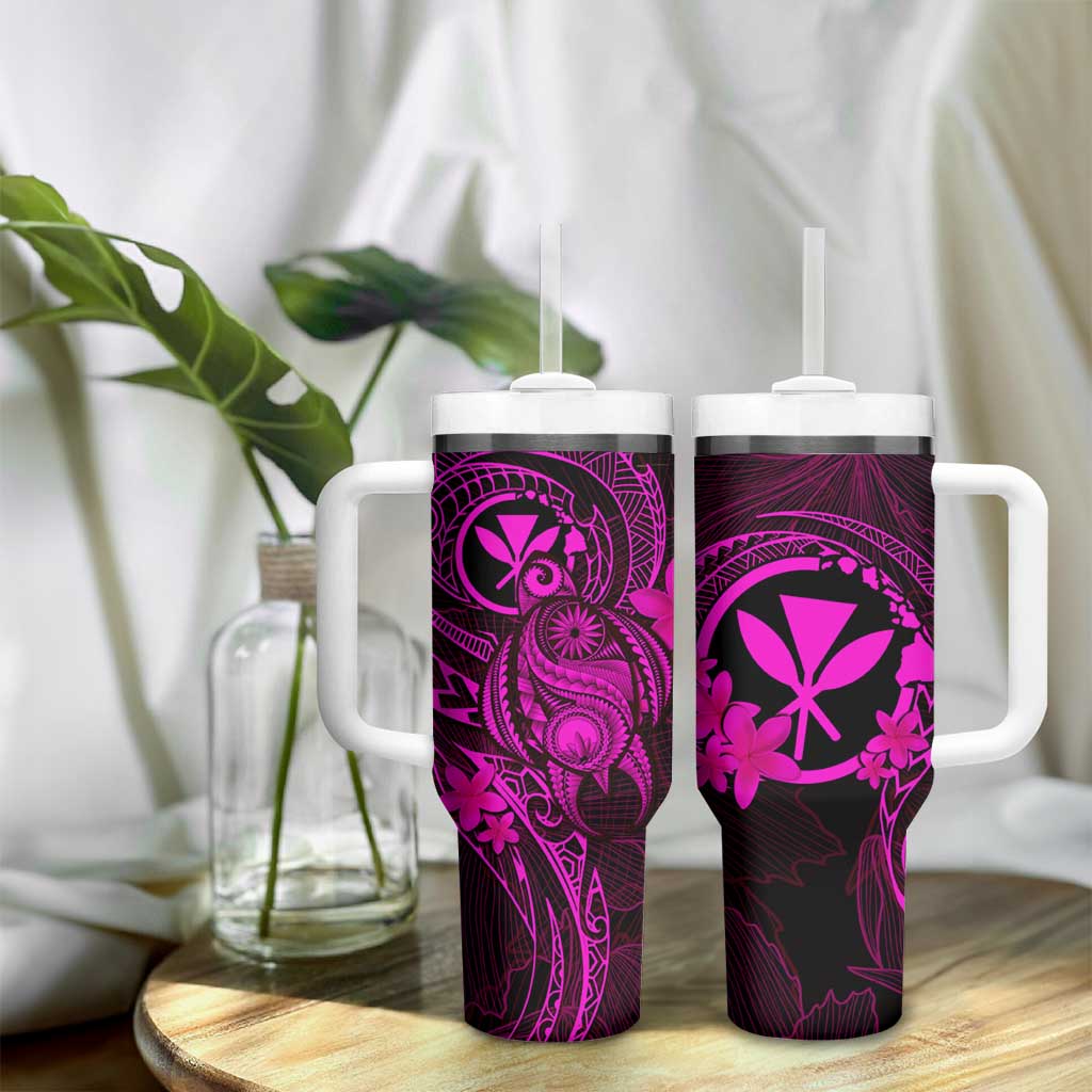 Hawaii Tumbler With Handle Turtle Mix Polynesian Plumeria Pink Version LT14 - Polynesian Pride