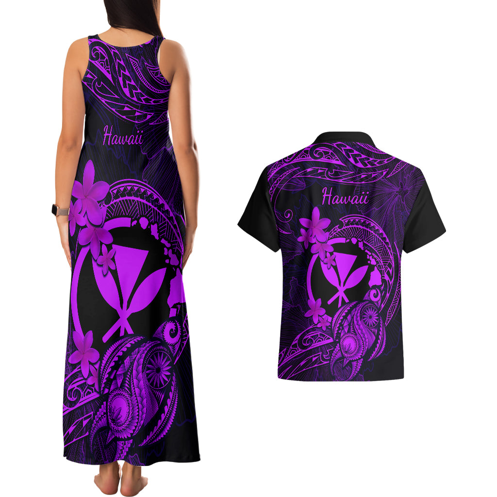 Hawaii Couples Matching Tank Maxi Dress and Hawaiian Shirt Turtle Mix Polynesian Plumeria Purple Version LT14 - Polynesian Pride
