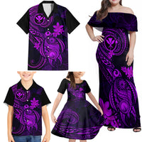 Hawaii Family Matching Off Shoulder Maxi Dress and Hawaiian Shirt Turtle Mix Polynesian Plumeria Purple Version LT14 - Polynesian Pride