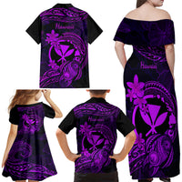 Hawaii Family Matching Off Shoulder Maxi Dress and Hawaiian Shirt Turtle Mix Polynesian Plumeria Purple Version LT14 - Polynesian Pride