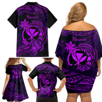 Hawaii Family Matching Off Shoulder Short Dress and Hawaiian Shirt Turtle Mix Polynesian Plumeria Purple Version LT14 - Polynesian Pride