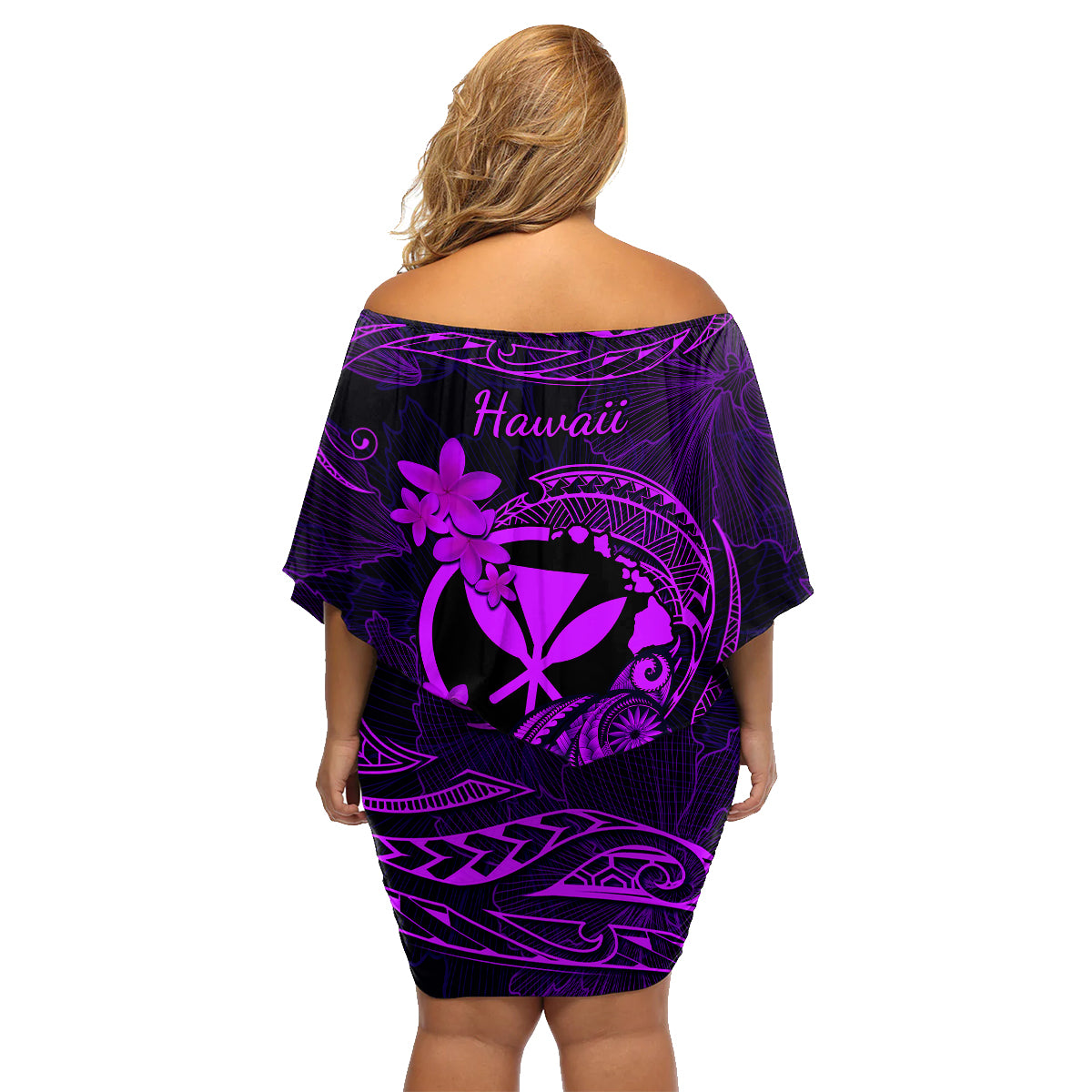 Hawaii Family Matching Off Shoulder Short Dress and Hawaiian Shirt Turtle Mix Polynesian Plumeria Purple Version LT14 - Polynesian Pride