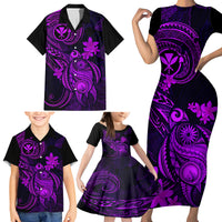 Hawaii Family Matching Short Sleeve Bodycon Dress and Hawaiian Shirt Turtle Mix Polynesian Plumeria Purple Version LT14 - Polynesian Pride