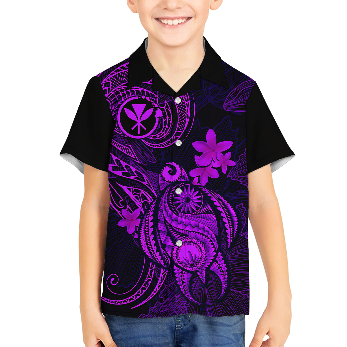 hawaii-kid-hawaiian-shirt-turtle-mix-polynesian-plumeria-purple-version