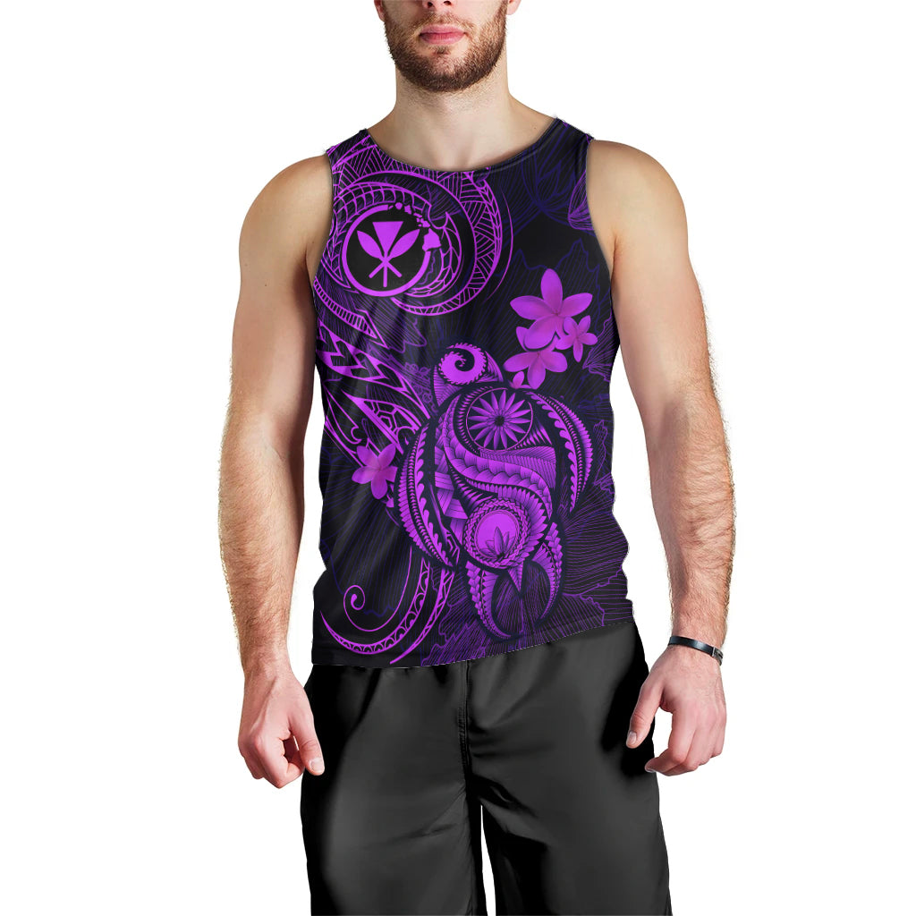 Hawaii Men Tank Top Turtle Mix Polynesian Plumeria Purple Version LT14 - Polynesian Pride