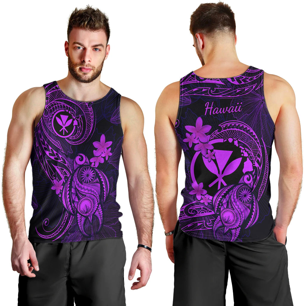 Hawaii Men Tank Top Turtle Mix Polynesian Plumeria Purple Version LT14 - Polynesian Pride