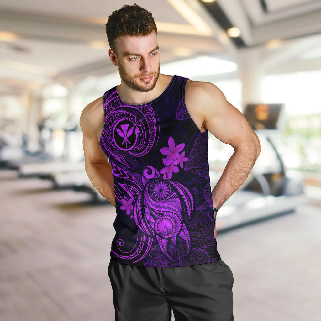 Hawaii Men Tank Top Turtle Mix Polynesian Plumeria Purple Version LT14 - Polynesian Pride