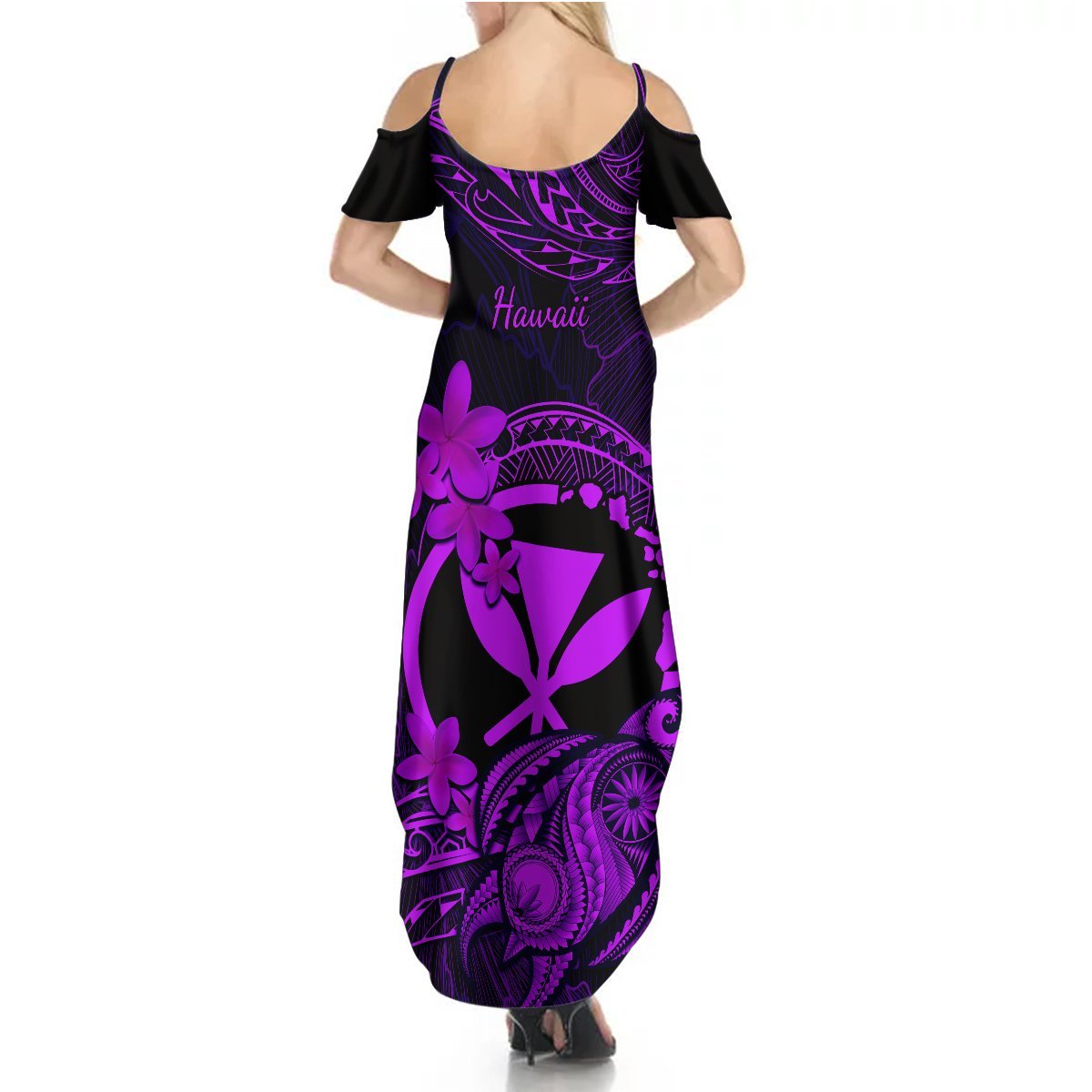 Hawaii Summer Maxi Dress Turtle Mix Polynesian Plumeria Purple Version LT14 - Polynesian Pride