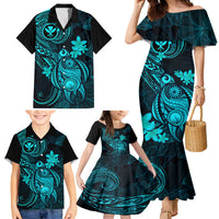 Hawaii Family Matching Mermaid Dress and Hawaiian Shirt Turtle Mix Polynesian Plumeria Turquoise Version LT14 - Polynesian Pride