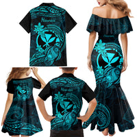 Hawaii Family Matching Mermaid Dress and Hawaiian Shirt Turtle Mix Polynesian Plumeria Turquoise Version LT14 - Polynesian Pride