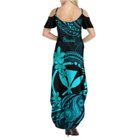 Hawaii Family Matching Summer Maxi Dress and Hawaiian Shirt Turtle Mix Polynesian Plumeria Turquoise Version LT14 - Polynesian Pride