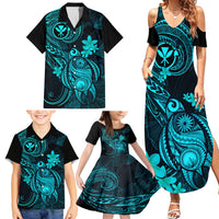 Hawaii Family Matching Summer Maxi Dress and Hawaiian Shirt Turtle Mix Polynesian Plumeria Turquoise Version LT14 - Polynesian Pride