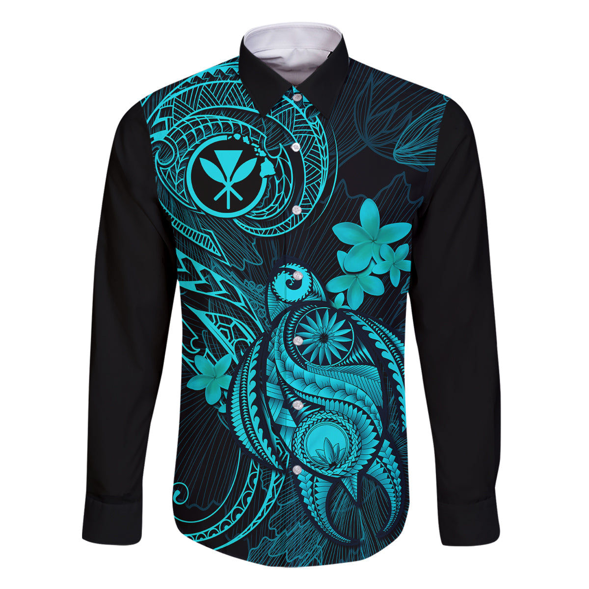 Hawaii Family Matching Summer Maxi Dress and Hawaiian Shirt Turtle Mix Polynesian Plumeria Turquoise Version LT14 Son's Shirt Turquoise - Polynesian Pride