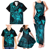 Hawaii Family Matching Tank Maxi Dress and Hawaiian Shirt Turtle Mix Polynesian Plumeria Turquoise Version LT14 - Polynesian Pride