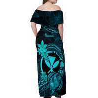 Hawaii Off Shoulder Maxi Dress Turtle Mix Polynesian Plumeria Turquoise Version LT14 - Polynesian Pride