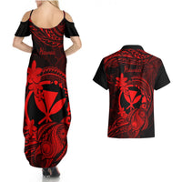 hawaii-couples-matching-summer-maxi-dress-and-hawaiian-shirt-turtle-mix-polynesian-plumeria-red-version