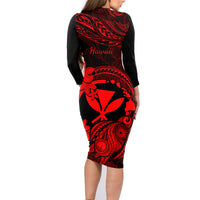 Hawaii Family Matching Long Sleeve Bodycon Dress and Hawaiian Shirt Turtle Mix Polynesian Plumeria Red Version LT14 - Polynesian Pride