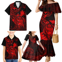 Hawaii Family Matching Mermaid Dress and Hawaiian Shirt Turtle Mix Polynesian Plumeria Red Version LT14 - Polynesian Pride