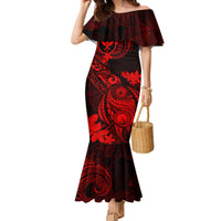 Hawaii Family Matching Mermaid Dress and Hawaiian Shirt Turtle Mix Polynesian Plumeria Red Version LT14 Mom's Dress Red - Polynesian Pride