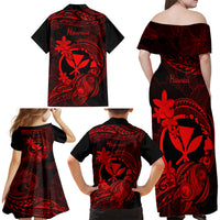 Hawaii Family Matching Off Shoulder Maxi Dress and Hawaiian Shirt Turtle Mix Polynesian Plumeria Red Version LT14 - Polynesian Pride