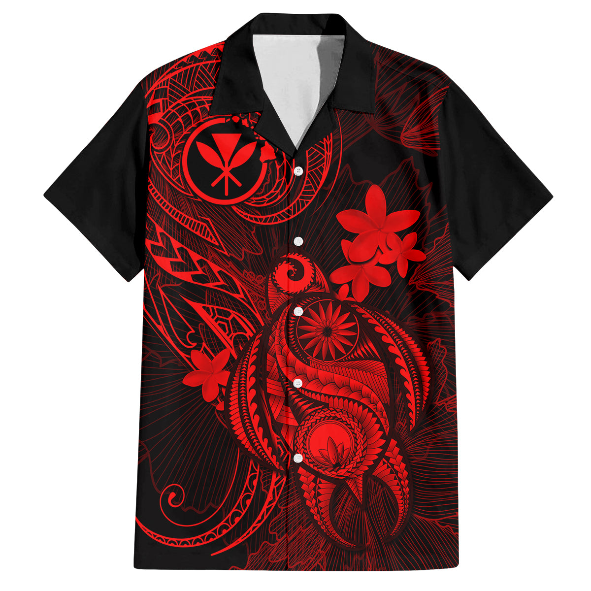 Hawaii Family Matching Off Shoulder Maxi Dress and Hawaiian Shirt Turtle Mix Polynesian Plumeria Red Version LT14 Dad's Shirt - Short Sleeve Red - Polynesian Pride