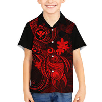 Hawaii Family Matching Off Shoulder Short Dress and Hawaiian Shirt Turtle Mix Polynesian Plumeria Red Version LT14 Son's Shirt Red - Polynesian Pride