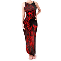 Hawaii Family Matching Tank Maxi Dress and Hawaiian Shirt Turtle Mix Polynesian Plumeria Red Version LT14 Mom's Dress Red - Polynesian Pride
