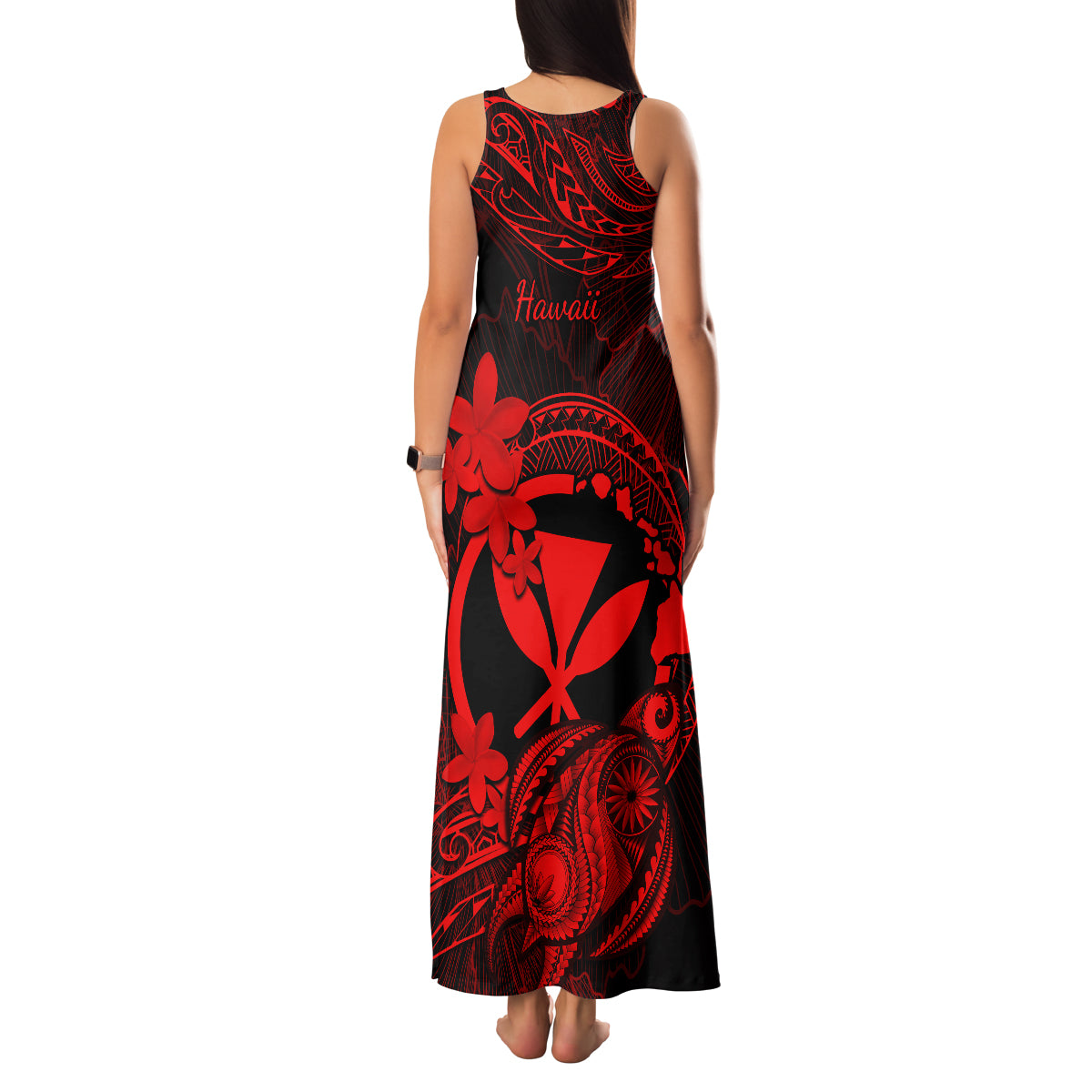 Hawaii Family Matching Tank Maxi Dress and Hawaiian Shirt Turtle Mix Polynesian Plumeria Red Version LT14 - Polynesian Pride