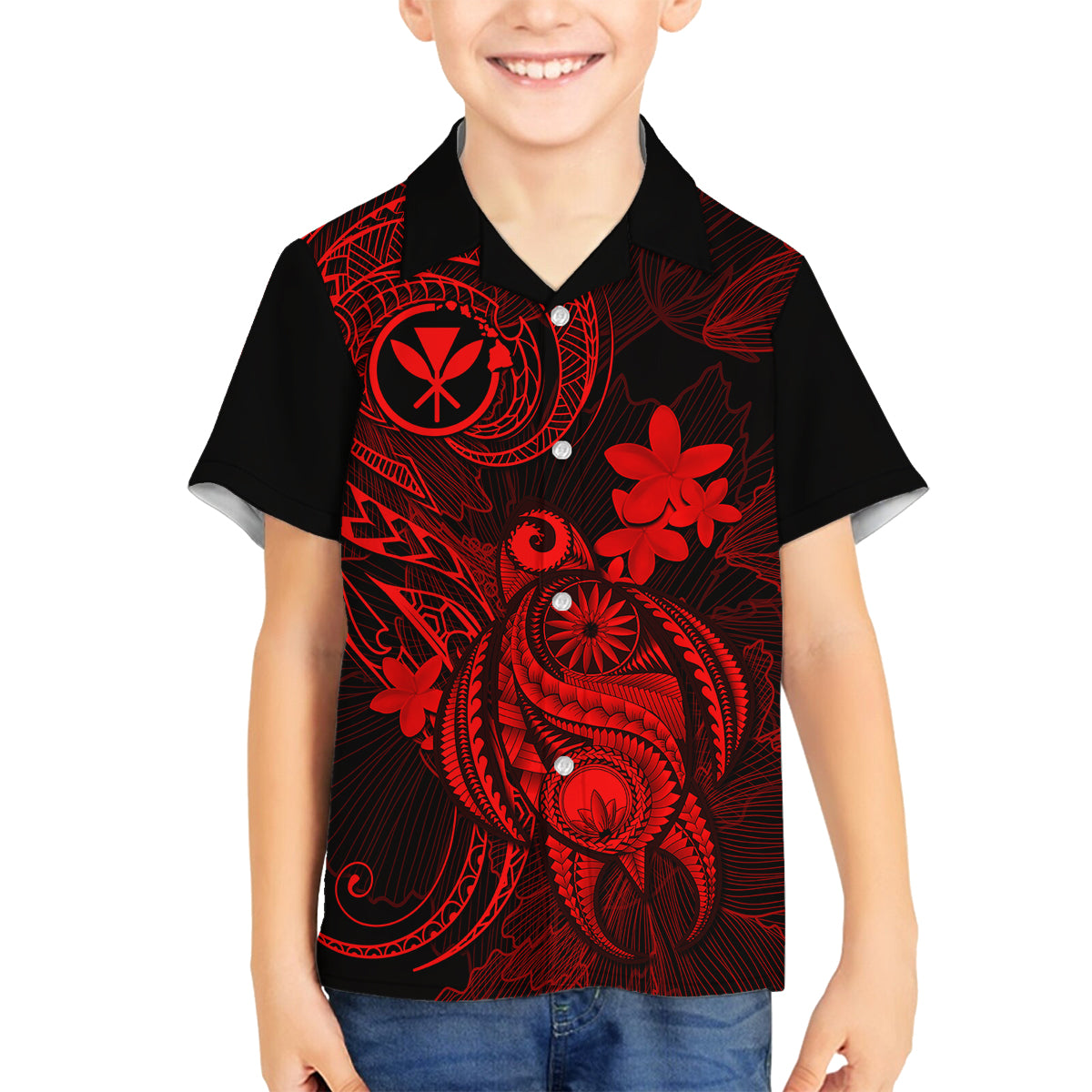 hawaii-kid-hawaiian-shirt-turtle-mix-polynesian-plumeria-red-version