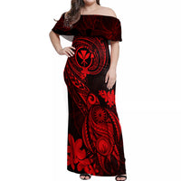 Hawaii Off Shoulder Maxi Dress Turtle Mix Polynesian Plumeria Red Version LT14 Women Red - Polynesian Pride