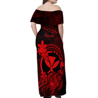 Hawaii Off Shoulder Maxi Dress Turtle Mix Polynesian Plumeria Red Version LT14 - Polynesian Pride