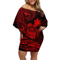 Hawaii Off Shoulder Short Dress Turtle Mix Polynesian Plumeria Red Version LT14 Women Red - Polynesian Pride
