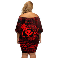 Hawaii Off Shoulder Short Dress Turtle Mix Polynesian Plumeria Red Version LT14 - Polynesian Pride