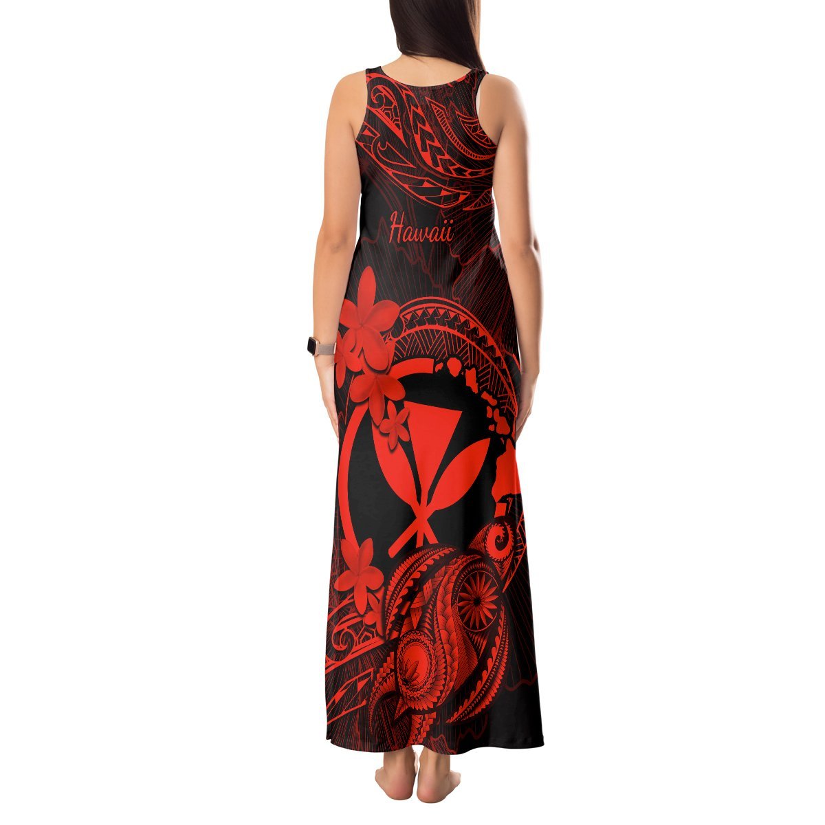 Hawaii Tank Maxi Dress Turtle Mix Polynesian Plumeria Red Version LT14 - Polynesian Pride