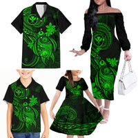 Hawaii Family Matching Off Shoulder Long Sleeve Dress and Hawaiian Shirt Turtle Mix Polynesian Plumeria Green Version LT14 - Polynesian Pride