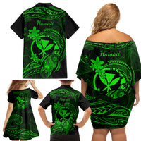 Hawaii Family Matching Off Shoulder Short Dress and Hawaiian Shirt Turtle Mix Polynesian Plumeria Green Version LT14 - Polynesian Pride