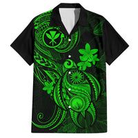 Hawaii Family Matching Off Shoulder Short Dress and Hawaiian Shirt Turtle Mix Polynesian Plumeria Green Version LT14 Dad's Shirt - Short Sleeve Green - Polynesian Pride